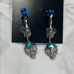 Silver and Australian Opal Skull Drop Earrings